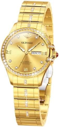 OUPINKE Womens Automatic Watches Mechanical Diamond Luxury Dress Self Winding Stainless Steel Waterproof Luminous Wrist Watches for Women Gift