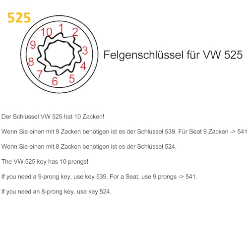 Felgenschloss Nuss 525 für vw, Felgenschloss Adapter