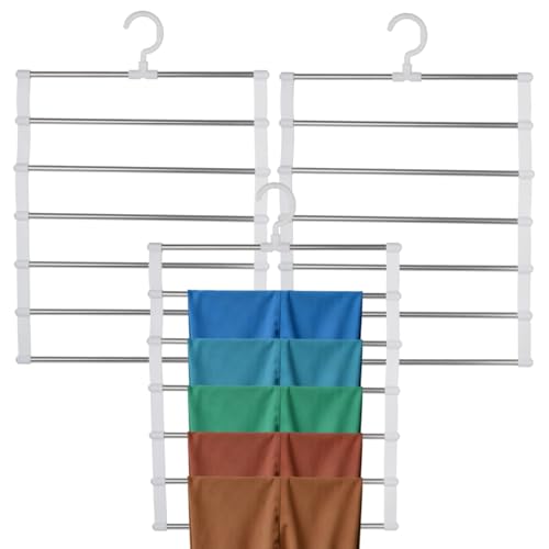 3 perchas para pantalones, organizador de armario de 6 capas, soporte de bufanda de acero inoxidable, estante multifuncional para pantalones, bufandas, toallas, corbatas
