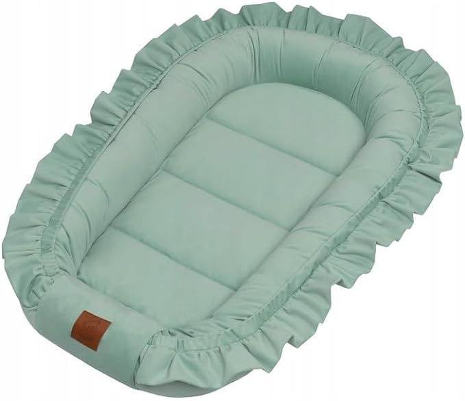Capability - gniazdo niemowlęce dla noworodka | kokon niemowlęcy z bawełny z falbankami | 90 x 60 cm | aksamit | dwustronny ochraniacz na łóżeczko | bezpieczny dla dzieci | miętowy