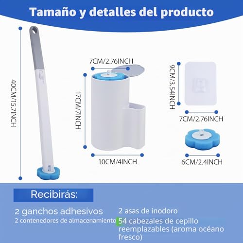 Miniatura 4 de Lompyeu Escobillas De Baño Desechable, Con 30 Rellenos De Detergente Escobilla Wc Mango Largo Montado En La Pared, Accesorios Baño Para Piscina Fregona Lavabo