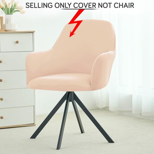 Image of HOKIPO 'SereneSolids' 140 GSM Stretchable Swivel Chair Cover High Armrest Slipcover, Beige (NEW-AR-6247-BGE)