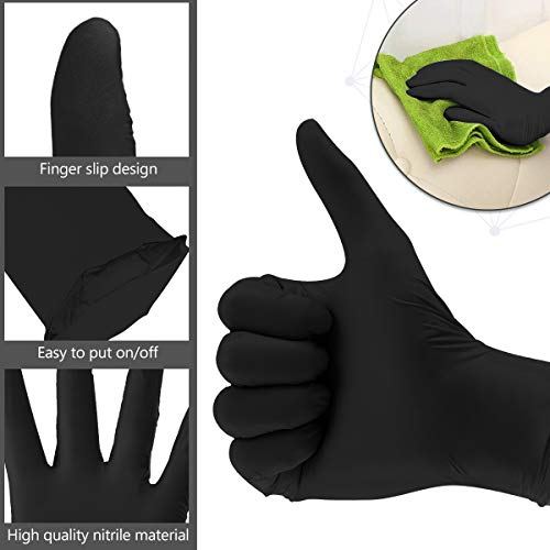 Nitrile Gloves, Hizek 100 Pcs Disposable Gloves,4 mil,Latex Free,Powder Free,Textured Anti-Allergic Wear-Resistant Cleaning Gloves for Home Use (Black, M)