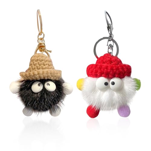 SLEEKEE Lot de 2 Porte-Clés en Peluche, Créatif et Personnalisé, pour Sac, Dessin Animé (Noir + Couleur), Taille Unique