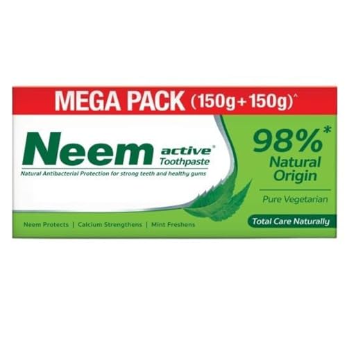 Image of NEEM ACTIVE Toothpaste 150gm + 150gm | 100% Vegetarian | 98% Natural Origin | Enriched With The Power of Neem And Calcium | Antibacterial Protection | Mint For Freshness