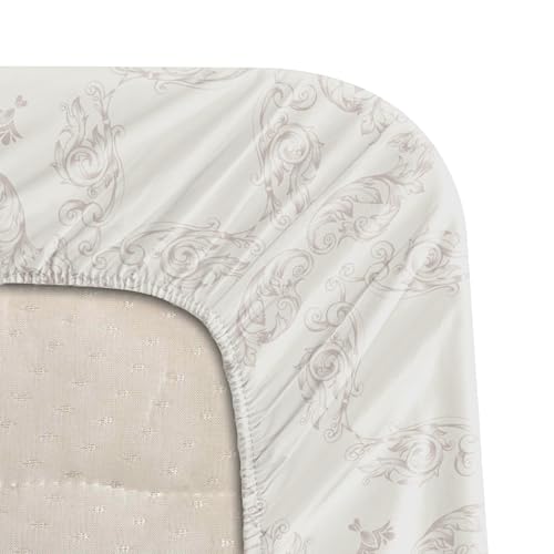 Image of BLISSHOME Everlast 150TC King Size Fitted Bedsheet with 2 Pillow Covers, Aesthetic Bedding, Wrinkle Resistant, 100+ Wash Durable, Quick Dry, Elegant Ornate Pattern - Brown (183cm x 198cm + 25cm Drop)