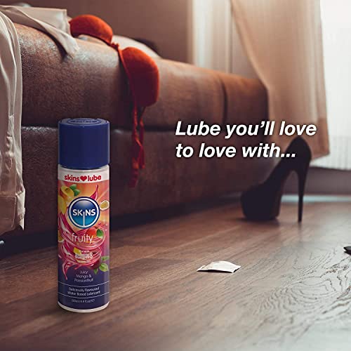 Image of Skins Mango & Passionfruit Flavoured Lube with ReAquav8 Technology - Water Based lube with Mango & Passionfruit Flavour - 4Oz