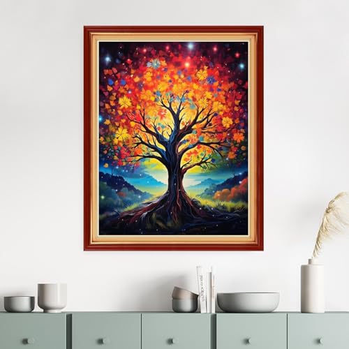 Image of Dimensean Stamped Cross Stitch Kits Full Range of Embroidery Patterns Starter Kits for Beginners Adult DIY Cross Stitches Needlepoint Kits 11CT-Colorful Life Tree 16x20 inch