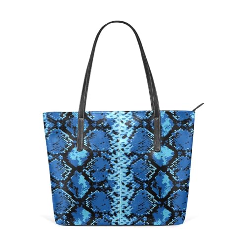 Yasala Animal Print Top Handle Bag for Women Snake Skin Gorgeous Blue Vegan Leather Lady Purse Shoulder Bag Travel Satchel Weekender Handbag