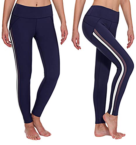 Little Donkey Andy Women's High Waist Stretch Yoga Leggings Solid Striped Tummy Control