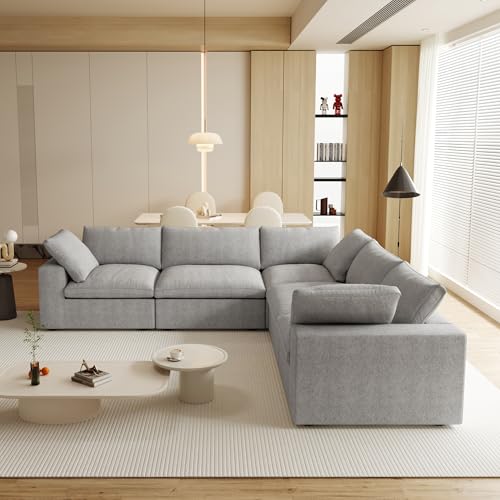 Image of JACH V-Shaped Cloud Sectional Couch for Living Room, 5-Seats Modular Convertible Sofas, Sofa Covers Removable, Cloud Sofa for Living Room, Apartment (Grey)