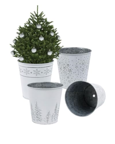 Seaux métal Noël blanc 4 pcs décor galvanisé