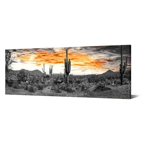 Muzenso Desert Sunset Canvas Wall Art 20x55 Inch Panoramic Cactus
