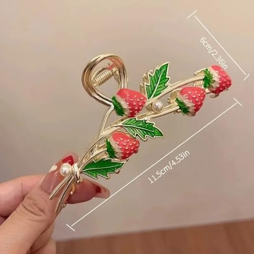 Image of Strawberry Hair Clutcher For Women | Stylish Hair Claw For Girls | Trendy Alloy Metal Clips | Premium & Fashionable Girls Hair Accessories | Suitable In Various Occasions | Pack 1