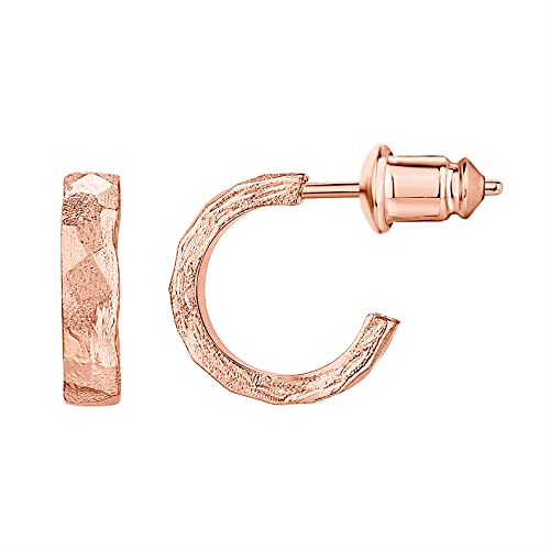 PAVOI 14K Rose Gold Plated 925 Sterling Silver Post Hammered Hoop Earrings | Womens Lightweight Chunky Open Hoops | Womens Chunky Hoop Earrings