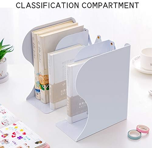 MDHAND Expandable Metal Bookends, Heavy Duty Desktop Book Holder, Desk Organizer and Accessories for Shelves Kids Children Office School Library, Extends up to 19 inches (White)