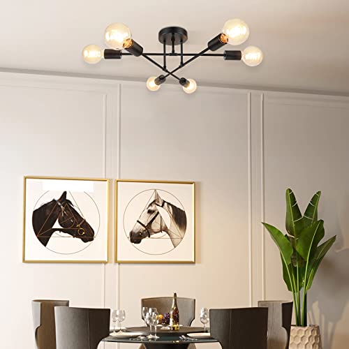Black Ceiling Light Fixture, Modern Chandelier Light Fixture, Industrial Kitchen Light Fixtures Ceiling Mount & Dining Room Light Fixture,Sputnik Chandeliers for Bedroom,Ceiling Lights for Living Room - Thumbnail 6