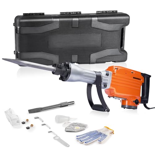 VEVOR Martillo de Demolición 2200W 66J 1350BPM Martillo Eléctrico con Cable 1-1/8' con 2 Cinceles Reemplazables Mango Giratorio 360° Rompe Hormigón Antivibración para Cincelar Construcción Fontanería