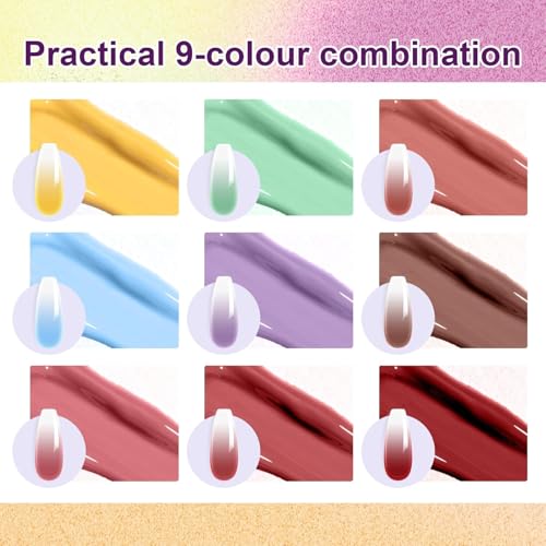Image of THR3E STROKES Solid Cream GelPolish Set, 9 Colors Pudding Gel Nail Polish Palette with Nail Brush, Nude Pink Orange Red Solid Gel Polish Nail Art Kit Soak Off Portable Gift for Girls /Friend DIY Home (A)