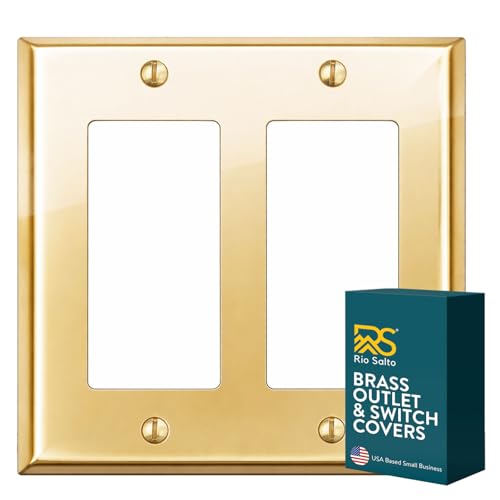 Rio Salto BRASS Signature Collection Standard Size Polished Gold 2-Gang Rocker Wall Plate Decorator Double Light Switch Cover (Rocker Outlet 2-Gang 1-Pack) by Rio Salto - Used condition - US$13.54