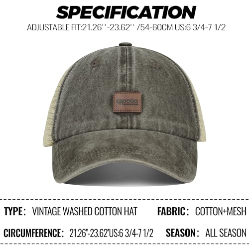 Image of Croogo Leather Patch Mesh Back Cap Washed Cotton Dad Hat | Breathable Material /Adjustable Design /Unstructured Hats /Vintage Wash /Exclusive Products