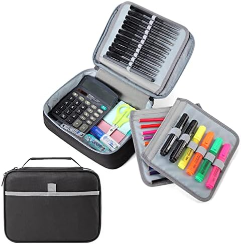 Pencil Case, Chase Chic Large Pen Pouch Bag with Compartments and Handle, Big Capacity School Supplies Stationery Storage Organizer for School Student Office Work (Black)