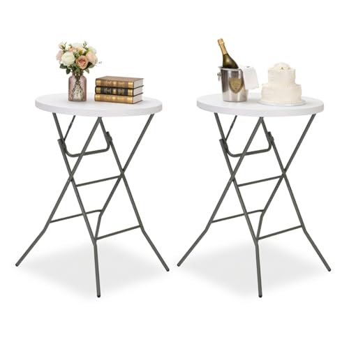 GlowitLian 32 Round Folding Table, Portable Bar Height Folding Table with Detachable Legs, Round Foldable Table with HDPE Top for Standing Parties, Balcony, Event, Indoor Outdoor Use (White, 2 Pack)