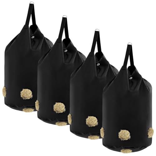 Kuabiz 4 Pcs Hay Bags for Goats Slow Feed Hay Bags 1680D Oxford Cloth Goat Feeder Hanging Bag with Metal Ring and Adjustable Strap for Sheep Donkeys Cattle Stall Trailer Feeding Supplies