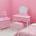 Kids Dollhouse Furniture Mini Makeup Set Table and Chair Girl Toy Pink Miniature Doll House Accessories Pretend Play Toys Dress Up Playset Gift for Girls & Toddlers Age 3+