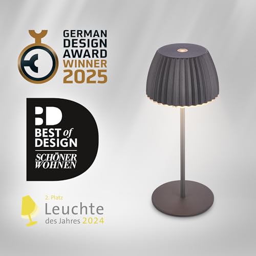 BRILONER - Riffle Mini lampe de table LED sans fil IP44 avec bord lumineux, variateur tactile, batterie remplaçable, lampe de chevet sans fil, German Design Award Winner 2025, 8,5x20 cm, anthracite – vue 4