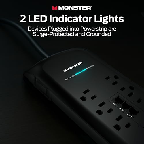 Monster Power Surge Protector w/ 4,050 Jules Rating — Heavy Duty Power Strips with Surge Protection, 8 Outlets, USB-A & USB-C, 2 Coax, 5 Ethernet Ports, Fireproof MOV, Dual Mode (6FT Cord, Black) - Thumbnail 5