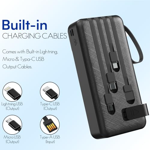 Image of ONE 7 Multifunction Power Bank 21000mAh | Built-in Cables (Type-C, Micro USB, iOS) | 17W Fast Charging | LED Battery Display & Torch | Mobile Holder Stand | 6-in-1 Portable Charger (ON PB-34)
