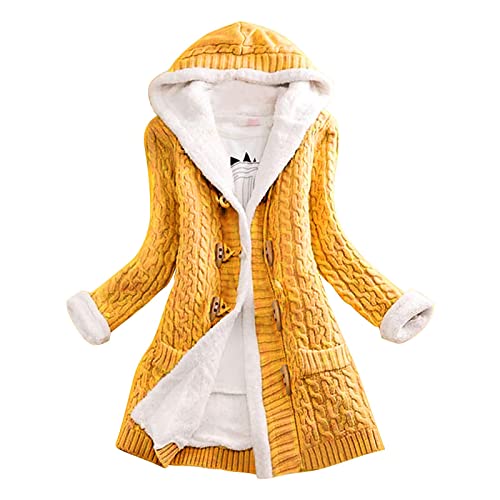 Abrigo de lana para mujer, abrigo de invierno cálido de manga larga para mujer, abrigo de invierno, elegante, largo, parka, chaqueta monocolor, cárdigan largo con capucha de pelo, forro polar de