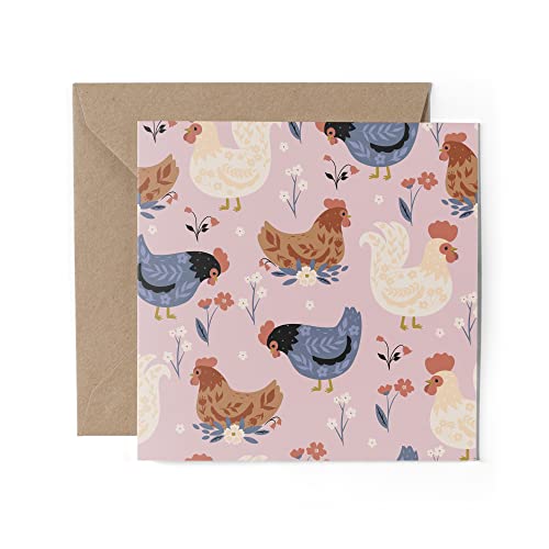 1 tarjeta de felicitación, diseño de pollito, color rosa, regalo #0231