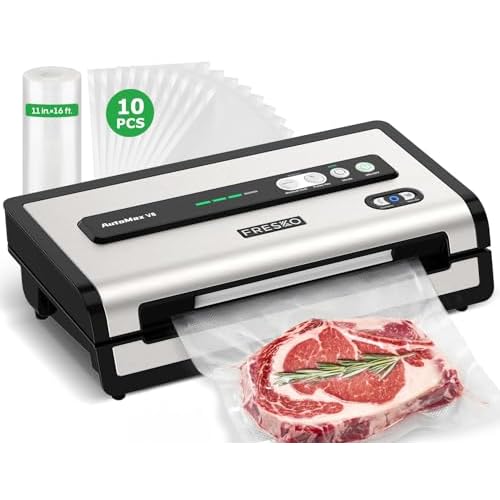 FRESKO Automatic Vacuum Sealer for Food, Hands-Free Operation Food Sealer, Seals 50 Bags in 20 Mins, Built-in Cutter & Roll Storage, Powerful Suction for Meal Prep & Bulk Food Storage Silver