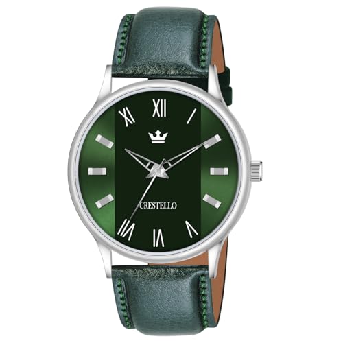 Image of CRESTELLO Faux Leather Strap Analog Wrist Watch for Men (Black /Blue /Green /Brown /Silver Dial) | CR-WT044