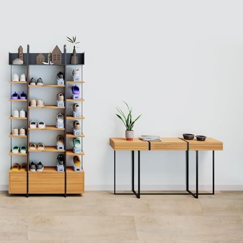 Image of Double Deck Shoe Organizer | Adjustable Height 8-15 cm Plastic Shoe Slots Space Saver | Shoe Holder Stand for Wardrobe, Closet & Shoe Rack Storage (25 x 9.8 cm, Pack of 5)