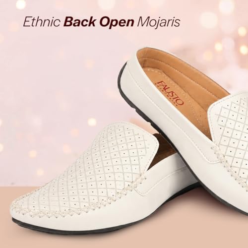 Image of FAUSTO Mens Perforated Stylish Driving Moccasins | Half Shoes for Office & Outings | Driving Loafers | Casual and Formal Mules | Soft Cushioned Insole