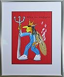 Rahmengröße: ca. 79x64 cm Kunstverlag Christoph Falk König von Scheissegalien (rot) - UDO Lindenberg Bild - handsignierte Auflage original Grafik im silberfarbenem Rahmen hinter Museumsglas. Likörell. Siebdruck.