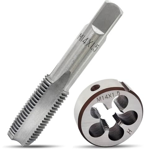M14X1.5 Tap and Die Set Metric Right Hand M14 x 1.5 Tap Die Set 14 x 1.5mm High-Speed Steel Thread Milling Tap and Die Suitable for Various Metals M14 Thread Tap and Round Thread Die Tool