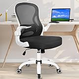 Ollega Desk Chairs with Wheels, Black and White Office Chair for Small Space, Ergonomic Mesh Office