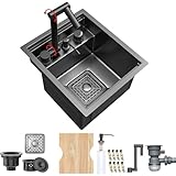 YITAHOME RV Kitchen Black Sink 13 x 15 x 9 Inch, Undermount Gunmetal Black Stainless Steel Single Bowl Small Sink with Swivel Spout Faucet, Cutting Board, Soap Dispenser