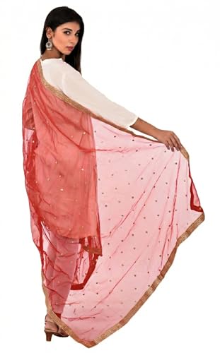 Image of YOUTHQUAKE Women's Net Embroidered Full Size Dupatta With 4 Side Golden Lace