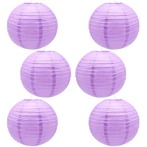 CEEYSEE 6 faroles de papel de 30,5 cm, color morado, chino, japonés, redondo, para decoración de Halloween, boda, cumpleaños, faroles de papel, decoraciones de fiesta (DLQZ/morado)