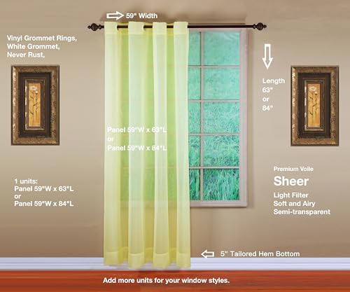 Image of Today's Curtain, Emelia Grommet Sheer Panel 84 inch Yellow, 59 inch W x 84 inch L