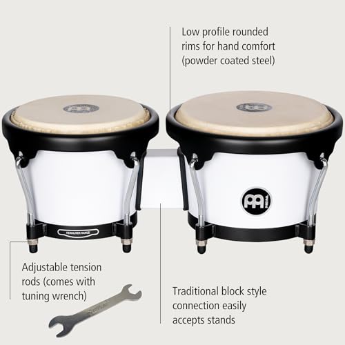 Image of Bongos Hand Drum Set 6.5 inch and 7.5 inch with Synthetic Shells and Tuning Key - NOT MADE IN CHINA - Journey Series, 2-Year Warranty