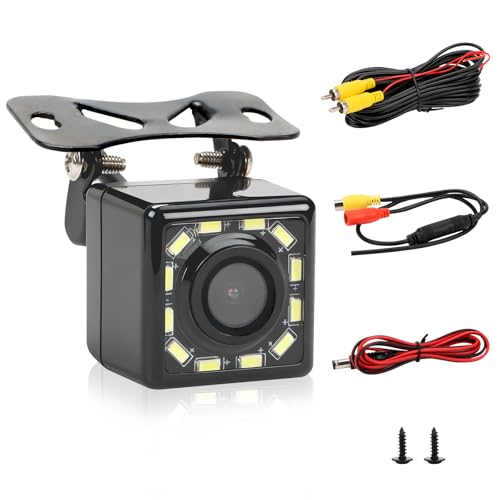 720P LED Rückfahrkamera Set für Auto, IP68 Wasserdicht 170° Weitwinkel Rückfahrkameras, 12 LED-Nachtsicht Rückfahr- und Parkkameras für Wohnmobil Trucks Bus Pickup Trailer, 6m Kabel