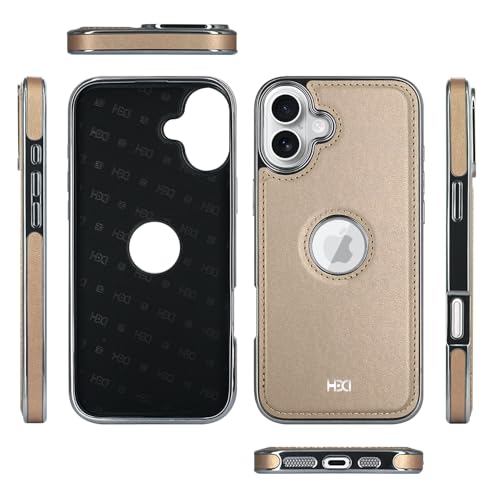 Image of BOUNCEBACK Vegan Leather Logo Cut Electroplated Back Case /Cover for iPhone 16 - Desert Gold