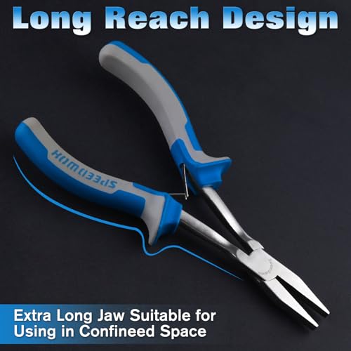 Image of SPEEDWOX 6 Inches Long Reach Flat Nose Pliers Smooth Jaws Duckbill Pliers | Precision Duck Bill Fine Pliers for Hard to Reach Narrow Spaces, High Leverage, Non-slip Handles Small Plier Thin Long Handle