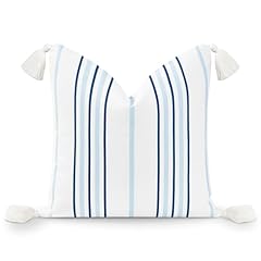 Navy Blue Striped White Tassels 18"x18"